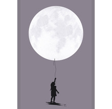 Illustration eines Mädchens, das einen Ballon hält, der wie der Mond aussieht.