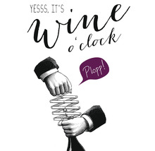 Illustration einer Weinflaschenöffnung mit dem Text: Ja, es ist Weinzeit