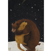 Illustration von einem Bären, der einen kleineren Bären unter einem Sternenhimmel umarmt