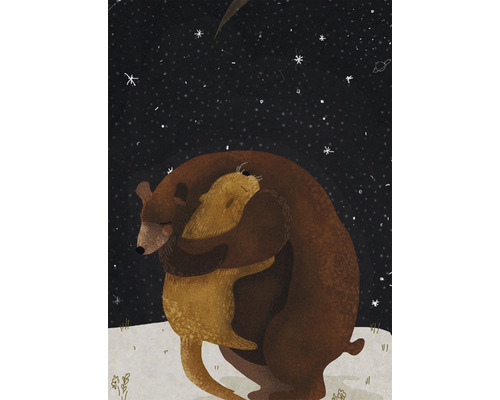 Illustration von einem Bären, der einen kleineren Bären unter einem Sternenhimmel umarmt