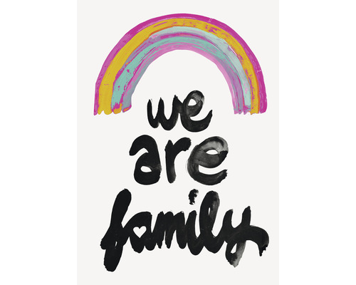 Illustration mit Regenbogen und dem Schriftzug Wir sind Familie
