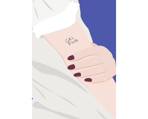 Illustration einer Hand mit dem Schriftzug GRL PWR Tätowierung