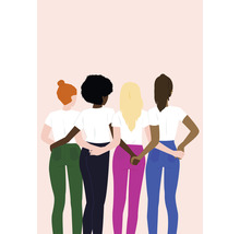 Illustration von vier Frauen, die sich umarmen und Diversität zeigen.