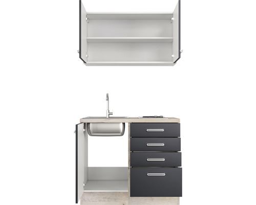 Küchenzeile mit Spüle, Unterschrank und Hängeschrank zur Kücheneinrichtung