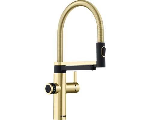 Küchenarmatur Blanco Drink 527430 mit Filterfunktion und Handbrause satin gold Küchenarmatur mit hohem Auslauf