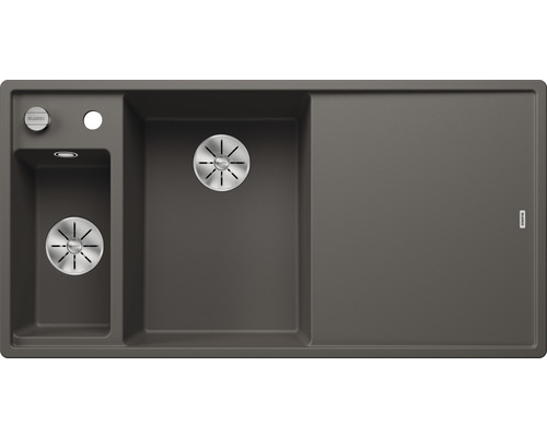 Spüle Blanco Axia III 6 S links 510x1000 mm mit Glasschneidbrett vulkangrau Spüle aus Silgranit mit zwei Becken und Abtropffläche