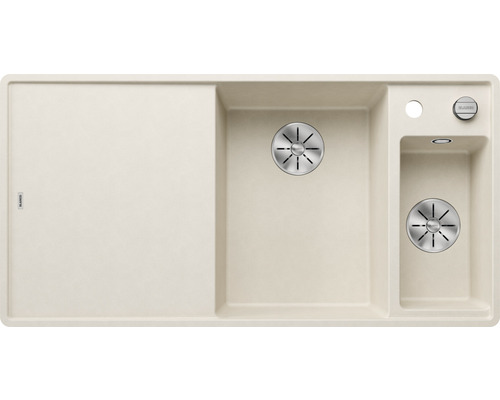 Spüle Blanco Axia III 6 S-F rechts 500x990 mm mit Glasschneidbrett softweiß Spüle mit Abtropffläche und zwei Becken