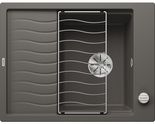 Spülbecken mit Abtropffläche, Abtropfgitter und Blanco Logo