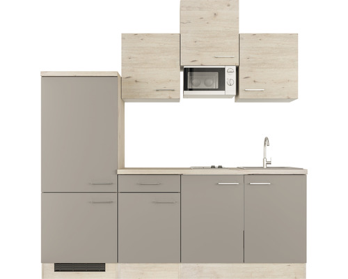 Moderne Küche mit Spüle, Mikrowelle und Stauraum