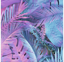Tropische Blätter, wie Monstera und Palmen, im Arrangement