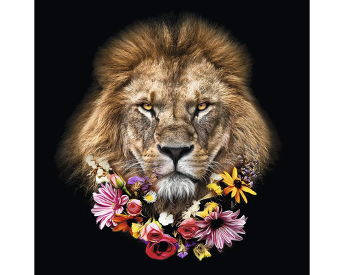 Glasbild Flowered Lion 30x30 cm