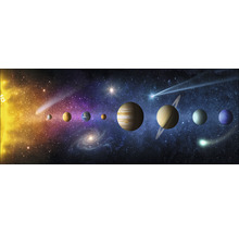 Illustration des Sonnensystems mit Sonne, Planeten und Sternen