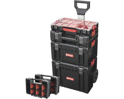 Werkzeugkoffer QBRICK System Two Cart Set - 6 in 1, 53 x 118 x 38 cm schwarz/rot OSBRICK Werkzeugkoffer Turm mit Rädern und zwei Werkzeugeinsätzen