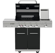 Gasgrill mit offenem Deckel und Unterschrank