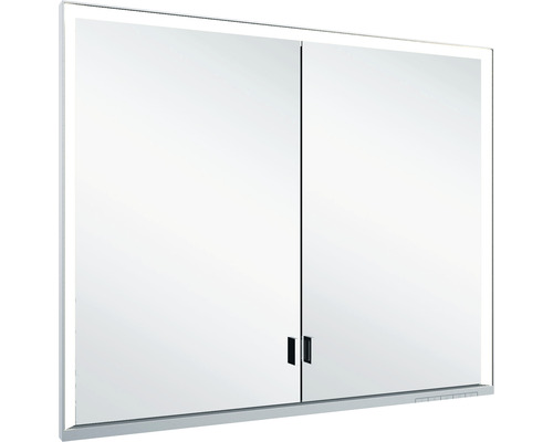 Unterputz LED-Spiegelschrank Keuco Royal Lumos 2-türig 90x16,5x73,5 cm silber Spiegelschrank mit Beleuchtung und zwei Türen