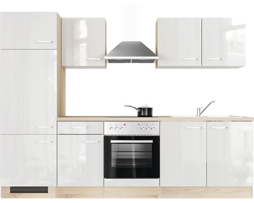 Einbauküche mit Elektrogeräten, Spüle und Dunstabzugshaube