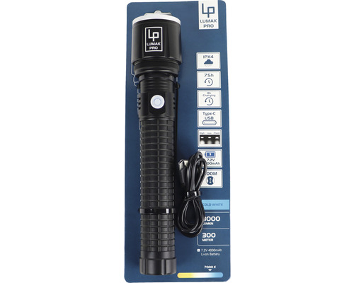 Lumak Pro Taschenlampe mit USB-Ladekabel
