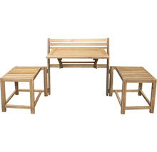 Gartentischgruppe aus Holz mit zwei Hockern