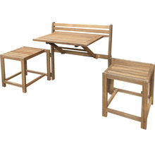 Holzgartengarnitur mit Klapptisch und zwei Hockern