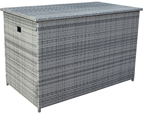 Aufbewahrungsbox GARDEN PLACE Harper 132 x 74 cm 1201 l hellgrau aus Polyrattan Geflochtene Aufbewahrungsbox mit Deckel für den Aussenbereich