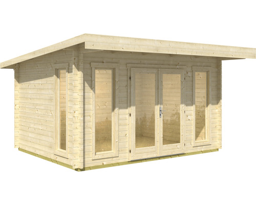 Holzgartenhaus mit Fenstern und Doppeltür