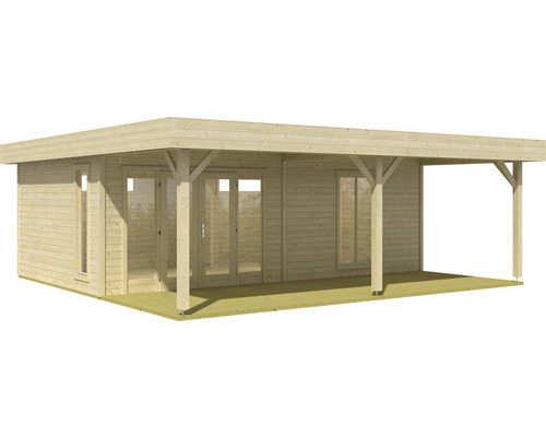 Holzgartenhaus mit Flachdach, Fenster und Doppeltür