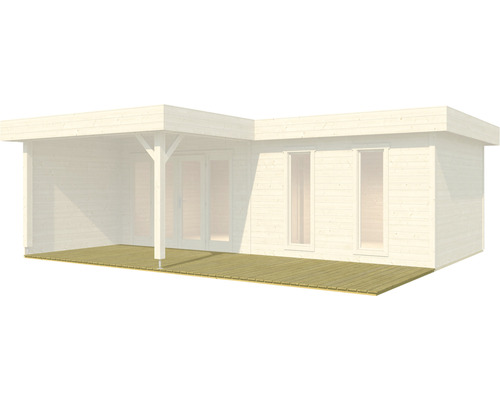 Holzgartenhaus mit Terrasse und Fenstern