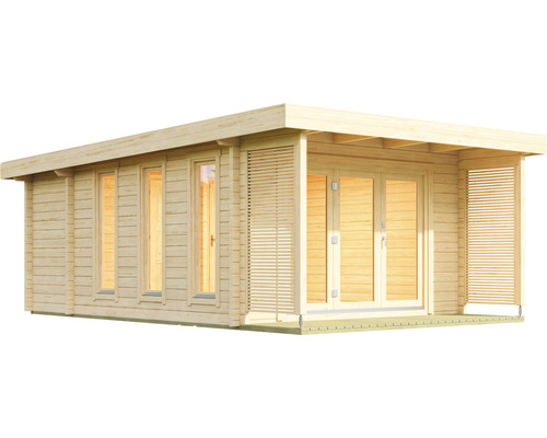 Holzgartenhaus mit Fenstern und Doppeltür