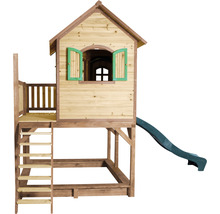 Spielhaus aus Holz mit Rutsche, Leiter und Sandkasten