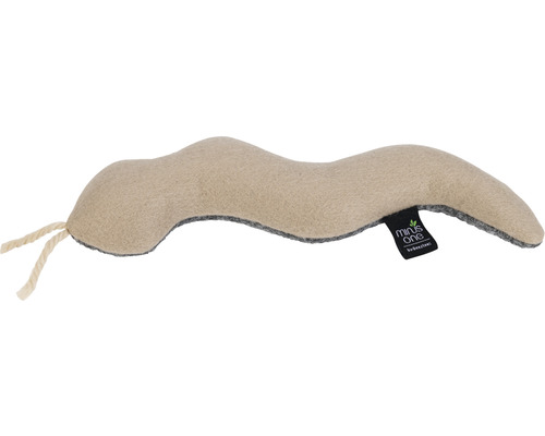 Beige Katzenspielzeug-Wurm aus Filz mit Minus One Logo