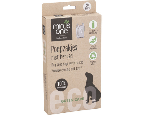 Kotbeutel beeztees Minus one Kotbeutell und Halter 60 St. Packung Hundebeutel mit Griff, 60 Stück, kompostierbar