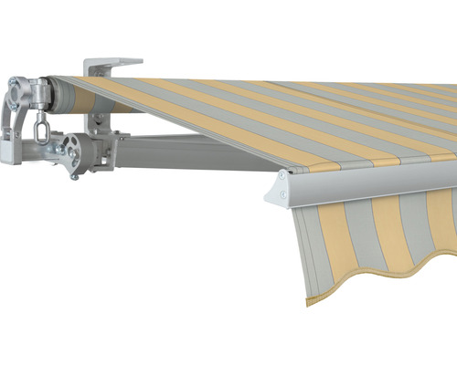 SOLUNA Gelenkarmmarkise Concept 3,5x2,5 Stoff Dessin 6676 Gestell Silber E6EV1 eloxiert Antrieb links inkl. Kurbel