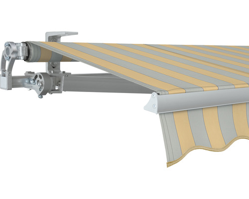 SOLUNA Gelenkarmmarkise Concept 4x2,5 Stoff Dessin 6676 Gestell Silber E6EV1 eloxiert Antrieb links inkl. Motor und Wandschalter