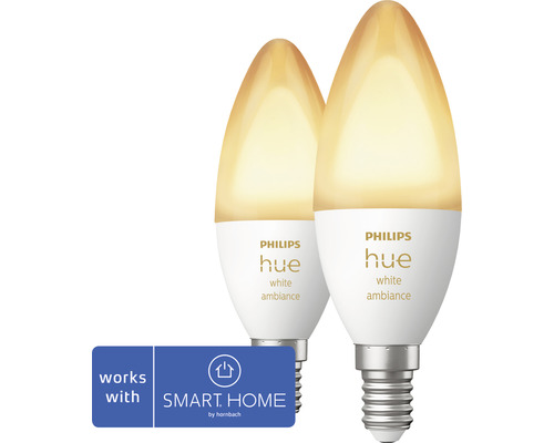 Philips hue Kerzenlampe White Ambiance dimmbar weiß E14 2x 5,2W 2x 320 lm warmweiß- tageslichtweiß 2 Stk - Kompatibel mit SMART HOME by hornbach Philips hue Kerzenlampe White Ambiance dimmbar weiß E14 2x 5,2W 2x 320 lm warmweiß- tageslichtweiß 2 Stk - Kompatibel mit SMART HOME by hornbach