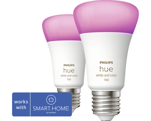 Philips hue Lampe White & Color Ambiance A60 dimmbar matt 2x E27/9W(75W) 1100 lm RGBW 2000K-6500 K 2 Stück - Kompatibel mit SMART HOME by hornbach