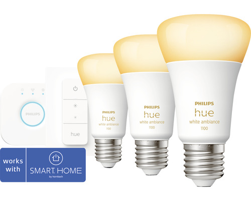 Philips hue Lampen White Ambiance Starter-Set dimmbar matt 3x A60 E27/8W(75W) 1100 lm 2200- 6500 K inkl Bridge + Dimmschalter + 3 Lampen - Kompatibel mit SMART HOME by hornbach Philips hue Lampen White Ambiance Starter-Set dimmbar matt 3x A60 E27/8W(75W) 1100 lm 2200- 6500 K inkl Bridge + Dimmschalter + 3 Lampen - Kompatibel mit SMART HOME by hornbach