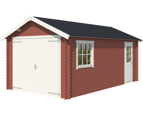 Holzgarage mit Doppeltür, Fenster und Seitentür