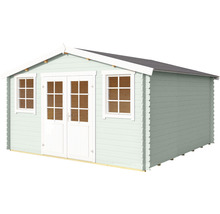 Gartenhaus aus Holz mit Fenstern und Doppeltür
