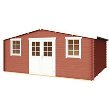 Gartenhaus aus Holz mit Fenstern und Doppeltür