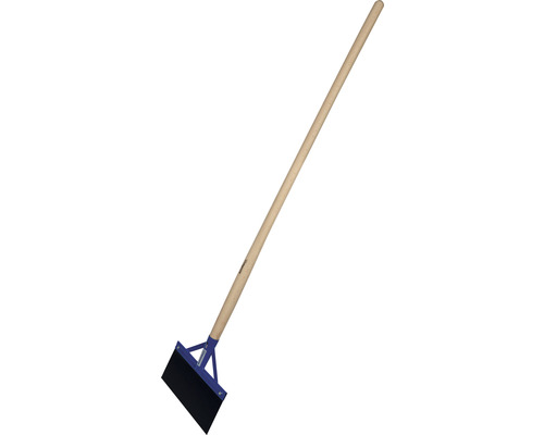 Schaber mit Holzstiel und blauem Metallkopf