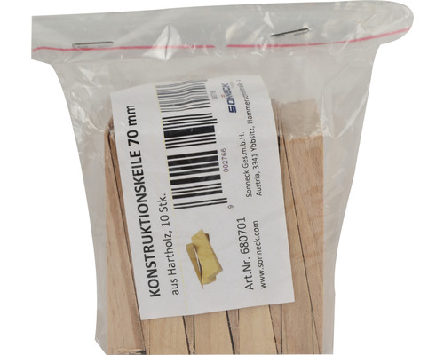 Konstruktionskeile aus Hartholz, 70 mm, 10 Stück, im Beutel