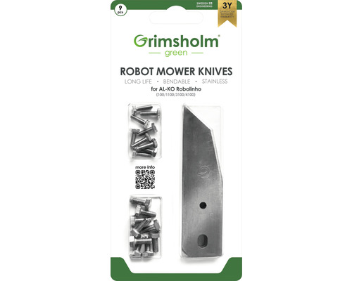 Grimsholm Green Robotermähermesser Set mit neun Stück, inklusive Schrauben für AL-KO Robolinho Modelle.