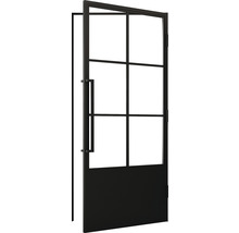 Schwarze Innentür mit Glaseinsätzen und Griff