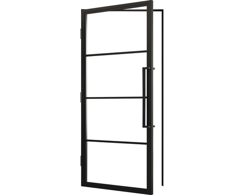 Geöffnete Innentür mit Stahlrahmen und Glaseinsätzen