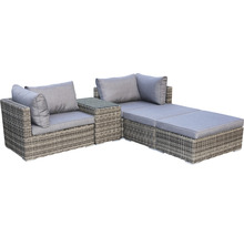 Gartenlounge-Set aus Rattan mit grauen Kissen und Tischplatte aus Glas