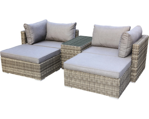 Gartenmöbel Set aus Rattan mit Polster und Ablage