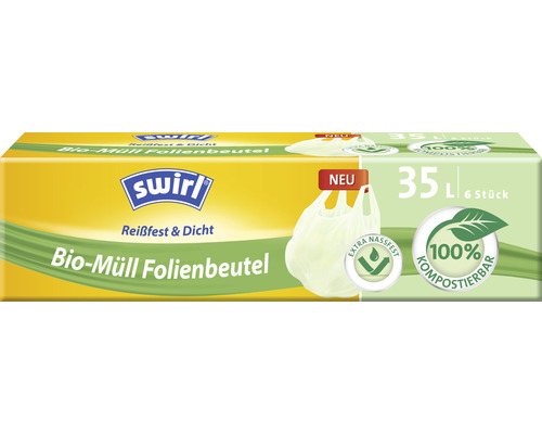 Bio-Müllbeutel mit Tragegriff Swirl® 35 l 6 Stk. weiß
