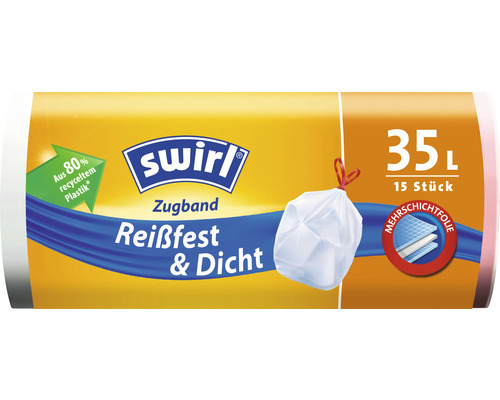 Swirl Müllsäcke mit Zugband, 35 Liter Fassungsvermögen, 15 Stück, reißfest