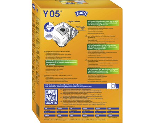 Swirl Y05 Staubsaugerbeutel Verpackung mit EcoPur Filter und Recycling Papier