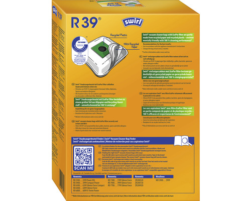 Swirl R 39 Staubsaugerbeutelpackung mit recyceltem Kunststoff und Papier